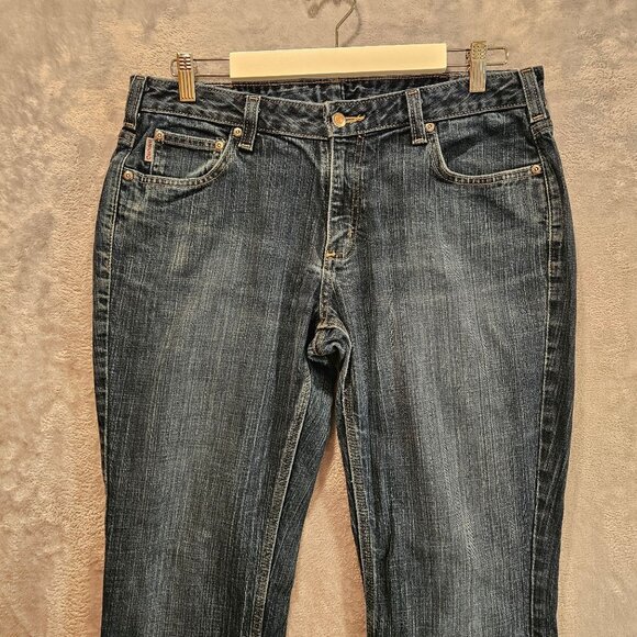 Carhartt curvy fit jeans Womens 12 denim Boot Cut Dark Wash Logo Mom casual work - Picture 2 of 12